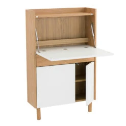 BARTON Study Desk 71cm - Natural & White(Barton Working Desk White Lacquered)