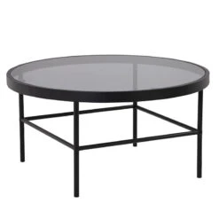 CASHEL Round Coffee Table 80cm - Smoke & Black(Cashel Round Coffee Table 80cm Smoke Black)
