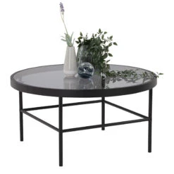 CASHEL Round Coffee Table 80cm - Smoke & Black(Cashel Round Coffee Table 80cm Smoke Black) -Modern Furniture 132039 2 800