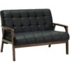 TUCSON 2 Seater Sofa - Walnut & Black PU Leather(Tucson 2 Seater Sofa In Black) -Modern Furniture 1569