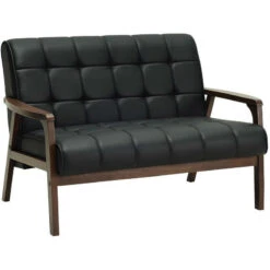 TUCSON 2 Seater Sofa - Walnut & Black PU Leather(Tucson 2 Seater Sofa In Black)