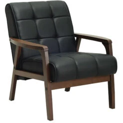 TUCSON Lounge Chair - Walnut & Black PU Leather(Tucson Armchair Sofa In Black)