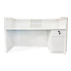 KENTO Reception Desk 180cm - White & Oak Timber Slat Acoustic(Kento Reception Desk 180cm White Oak Timber Slat Acoustic) -Modern Furniture 1800mmBack 1000