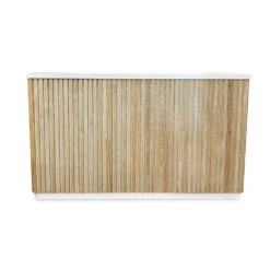 KENTO Reception Desk 180cm - White & Oak Timber Slat Acoustic(Kento Reception Desk 180cm White Oak Timber Slat Acoustic) -Modern Furniture 1800mmFront 1000