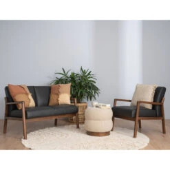 MENDO 2 Seater Lounge Seater - Black & Walnut(Mendo 2 Seater Lounge Chair Black Copy) -Modern Furniture 181