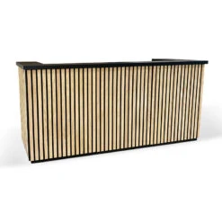 KENTO Reception Desk 240cm - Timber Slat Acoustic Black & Oak(Kento Reception Desk 240cm Black Oak)