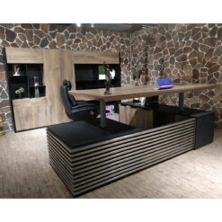 PHOENIX 2.0 - Sit Stand Electric Lift Executive Desk With Left Return 2.8m - Warm Oak & Black(Copy Of Phoenix 2 0 Sit Stand Electric Lift Executive Office Desk With Left Return 2 8m) -Modern Furniture 20200805145934Leftcopy