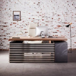 PHOENIX Executive Desk With Left Return 1.8M - Warm Oak & Black(Phoenix Executive Desk With Left Return 1 8m Mahogany Black) -Modern Furniture 202110221102 800