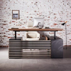 PHOENIX Sit & Stand Electric Lift Executive Desk With Left Return 1.8M - Warm Oak & Black(Phoenix Sit Stand Electric Lift Executive Office Desk With Left Return 1 8m) -Modern Furniture 202110221103 800