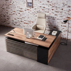 PHOENIX Executive Desk With Left Return 1.8M - Warm Oak & Black(Phoenix Executive Desk With Left Return 1 8m Mahogany Black) -Modern Furniture 202110221118 800
