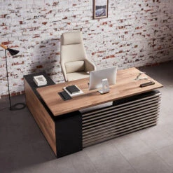 PHOENIX Executive Desk With Right Return 1.8M - Warm Oak & Black(Phoenix Executive Desk With Right Return 1 8m Mahogany Black) -Modern Furniture 202110221118 800Right