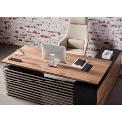 PHOENIX Executive Desk With Left Return 1.8M - Warm Oak & Black(Phoenix Executive Desk With Left Return 1 8m Mahogany Black) -Modern Furniture 202110221119 800