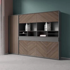 ARMANDO Display Unit 2.6M - Hazelnut & Grey(Armando Display Unit 2 4m Hazelnut Grey) -Modern Furniture 20230510092157 800