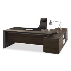 Carter Executive Office Desk With Left Return 2.2M - Coffee & Charcoal(Carter Executive Office Desk Left Return 220cm Coffee Charcoal 1)