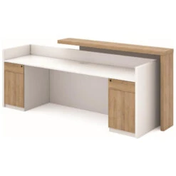 ZIVA Reception Desk 2.4M With Right Panel - Oak & White(Ziva Reception Desk 240cm Right Panel White 1) -Modern Furniture 22RKH004