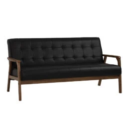TUCSON 3 Seater Sofa Walnut & Black PU Leather(Tucson 3 Seater Sofa In Chestnut 1)