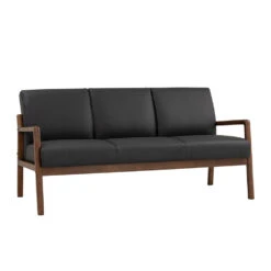 MENDO 3 Seater Lounge Sofa - Black & Walnut(Mendo 3 Seater Lounge Chair Black Copy)