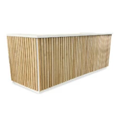 KENTO Reception Desk 240cm - Timber Slat Acoustic White & Oak(Kento Reception Desk 240cm Timber Slat Acoustic White Oak)