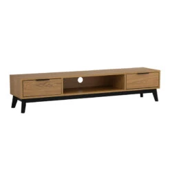 MALTON Entertainment TV Unit 180cm - Natural & Black(Malton Entertainment Tv Unit 180cm Natural Black)