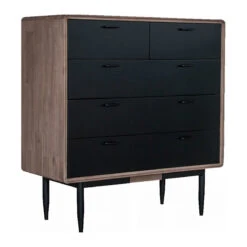Binder Tall Sideboard 140cm Acacia Solid Wood - Sandblast & Black(Binder Tall Sideboard 140cm Acacia Solid Wood Grey Black)