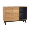 CASTOR Sideboard Buffet 125cm - Natural, Navy Blue & Black(Castor Sideboard 125cm Natural Blue Black) -Modern Furniture 344024Blue800