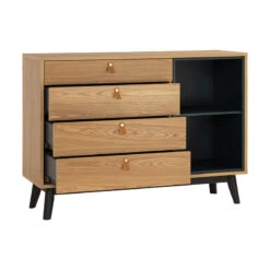 CASTOR Sideboard Buffet 125cm - Natural, Navy Blue & Black(Castor Sideboard 125cm Natural Blue Black) -Modern Furniture 344024 2800