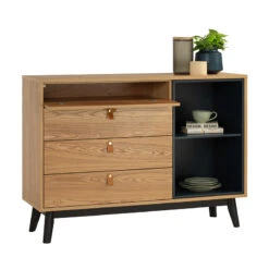 CASTOR Sideboard Buffet 125cm - Natural, Navy Blue & Black(Castor Sideboard 125cm Natural Blue Black) -Modern Furniture 344024 5800