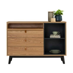 CASTOR Sideboard Buffet 125cm - Natural, Navy Blue & Black(Castor Sideboard 125cm Natural Blue Black) -Modern Furniture 344024 A3800