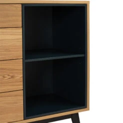 CASTOR Sideboard Buffet 125cm - Natural, Navy Blue & Black(Castor Sideboard 125cm Natural Blue Black) -Modern Furniture 344024 D12800