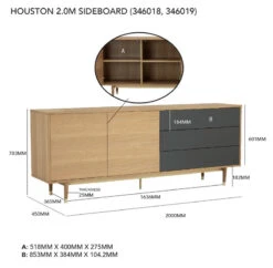 HOUSTON 200cm Sideboard Buffet - Oak & Grey(Houston 200cm Sideboard Natural Grey) -Modern Furniture 346018 346019dms 800
