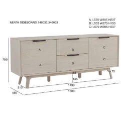 NEATH SIDEBOARD 180cm - White Oak(Heath Sideboard 180cm White Oak) -Modern Furniture 346032346033NeathSideboarddms 1000
