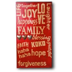 Red Joy Happiness Family Wooden Wall Hanging In Antique Red(Wooden Wall Hanging In Antique Red)