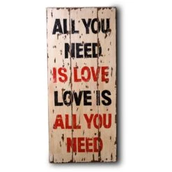 Wooden Print In Antique Cream ( Love )(Wooden Wall Hanging In Antique Cream)