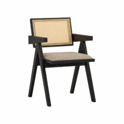KAIRI Dining Chair - Black & Rattan(Calibra 3 Seater Lounge Chair Grey)