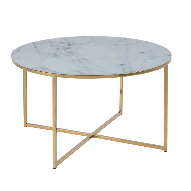 KOLINA Glass Marble Round Coffee Table 80cm - White/ Gold Chrome(Copy Of Kolina Glass Marble Round Coffee Table 80cm White) 3 KOLINA Glass Marble Round Coffee Table 80cm - White/ Gold Chrome(Copy Of Kolina Glass Marble Round Coffee Table 80cm White)
