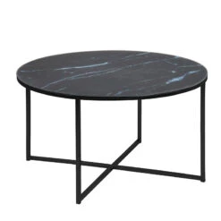 KOLINA Marble Glass Round Coffee Table 80cm - Black(Kolina Marble Glass Round Coffee Table 80cm Black)