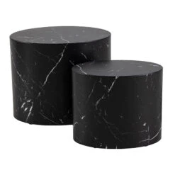 DICE Nest Of 2 Oval Coffee Tables - Black Marble Effect(Dice Nest Of 2 Oval Tables Black)