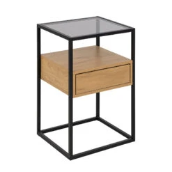 RANDOLF Side Table/Bedside Table 40cm - Natural & Black(Randolf Bedside Table 40cm Natural Black)