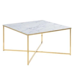 KOLINA Glass Coffee Table 80cm - White & Golden Chrome(Kolina Glass Coffee Table 80cm White Golden Chrome)