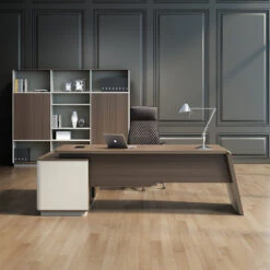 ANDERS Executive Desk Reversible Return 2.2M - Hazelnut & Beige(Anders Executive Desk Reversible Return 2 2m Australian Gold Oak Beige) -Modern Furniture ANDERSDF TIAN S0224 DeskLifestyle1 1000