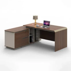ANDERSON Executive Desk 2.0M Reversible - Hazelnut & Beige(Anders Executive Desk With Return 2m Au Gold Oak) -Modern Furniture ANDERSExecutiveDeskBackLeft 800