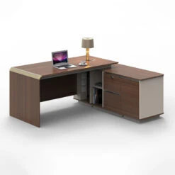 ANDERSON Executive Desk 2.0M Reversible - Hazelnut & Beige(Anders Executive Desk With Return 2m Au Gold Oak) -Modern Furniture ANDERSExecutiveDeskBackRight 800