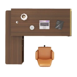 ANDERSON Executive Desk 2.0M Reversible - Hazelnut & Beige(Anders Executive Desk With Return 2m Au Gold Oak) -Modern Furniture ANDERSExecutiveDeskTopViewLeft 800
