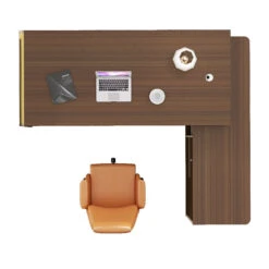 ANDERSON Executive Desk 2.0M Reversible - Hazelnut & Beige(Anders Executive Desk With Return 2m Au Gold Oak) -Modern Furniture ANDERSExecutiveDeskTopViewRight 800