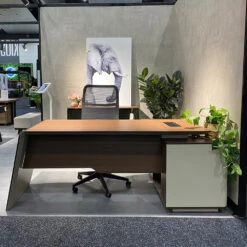 ANDERS Executive Desk Reversible Return 2.0M - Hazelnut & Beige(Anders Executive Desk Reversible Return 2 0m Australian Gold Oak Beige) -Modern Furniture AndersFront2m Left 1000