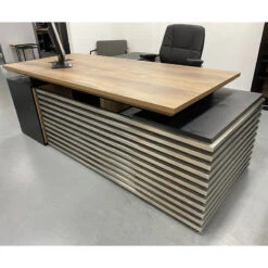 PHOENIX Executive Desk With Right Return 2.2M - Warm Oak & Black(Phoenix Executive Desk With Right Return 2 2m Mahogany Black) -Modern Furniture AngleRight 800