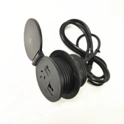 Round In Desk Power, Wireless Charging & USB Cable Cubby Management Dock - 9cm - Black(In Desk Wireless Charging Usb Dock 9cm Black) -Modern Furniture BS 5101E 3 800