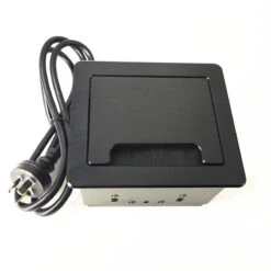 In Desk Cable Management Cubby Power & USB Box - 13cm -Black(Square Black Gromet Inc Power Au Usba Usb C) -Modern Furniture BST 104 3 800