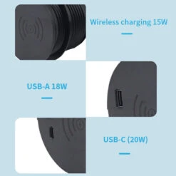 In Desk Wireless Charging & USB Cable Cubby Management Dock - 9cm - Black(Desk Wireless Charger Black) -Modern Furniture BST QC40 14 800