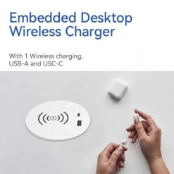 In Desk Wireless Charging & USB Cable Cubby Management Dock - 9cm - Black(Desk Wireless Charger Black) -Modern Furniture BST QC40 16 800